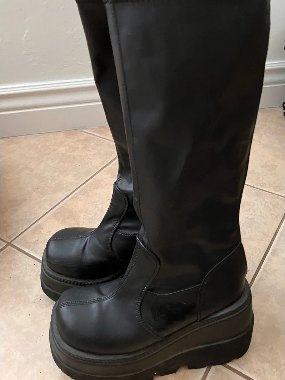 Black Demonia Platform Knee-High Boots - Shaker 65